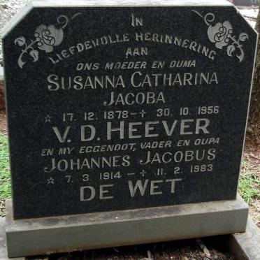 WET Johannes Jacobus, de 1914-1983 :: V.D. HEEVER Susanna Catharina Jacoba 1878-1956