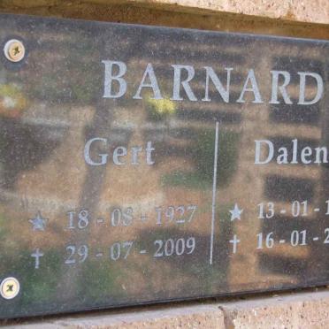 BARNARD Gert 1927-2009 &amp; Dalene 1932-2012