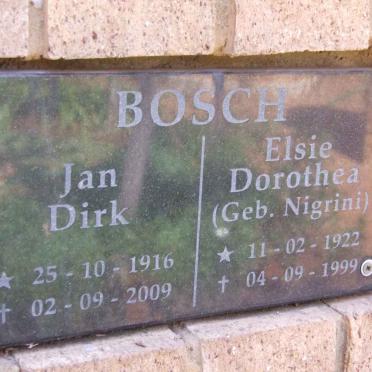 BOSCH Jan Dirk 1916-2009 &amp; Elsie Dorothea NIGRINI 1922-1999