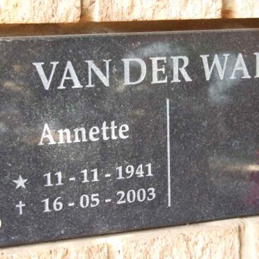 WALT Annette, van der 1941-2003