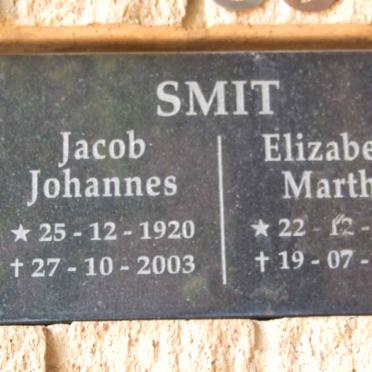 SMIT Jacob Johannes 1920-2003 &amp; Elizabeth Martha 1923-2009