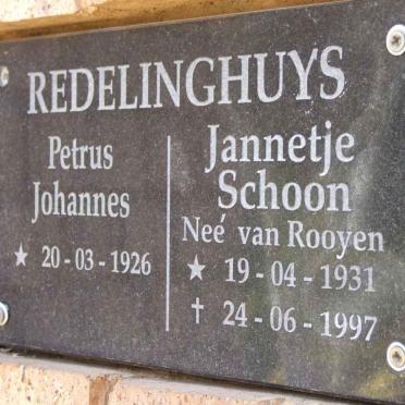REDELINGHUYS Petrus Johannes 1926- &amp; Jannetje Schoon VAN ROOYEN 1931-1997