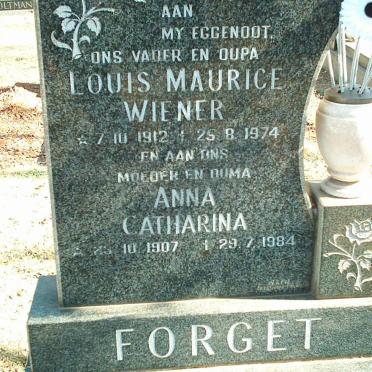 FORGET Louis Maurice Wiener 1912-1974 &amp; Anna Catharina 1907-1984