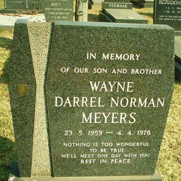 MEYERS Wayne Darrel Norman 1959-1978