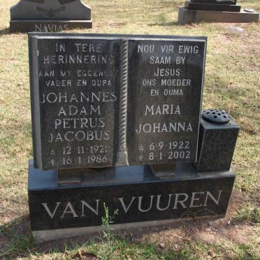 VUUREN Johannes Adam Petrus Jacobus 1921-1986 &amp; Maria Johanna 1922-2002