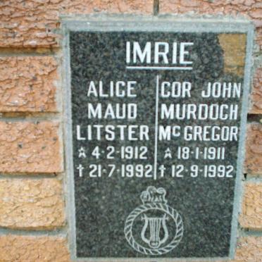 IMRIE John Murdoch McGregor 1911-1992 &amp; Alice Maud Litster 1912-1992