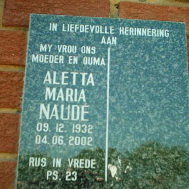 NAUDE Aletta Maria 1932-2002