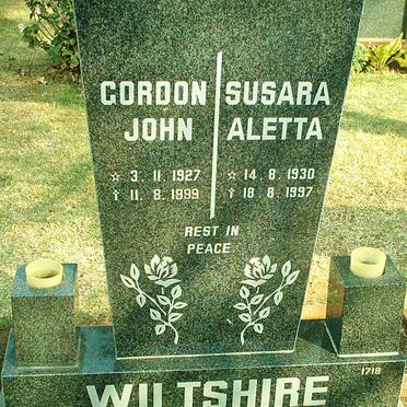 WILTSHIRE Gordon John 1927-1999 &amp; Susara Aletta 1930-1997