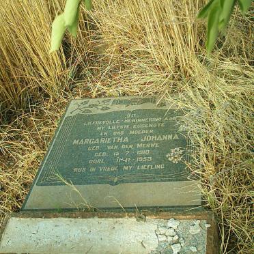BERG Margarietha Johanna, van der nee VAN DER MERWE 1910-1953