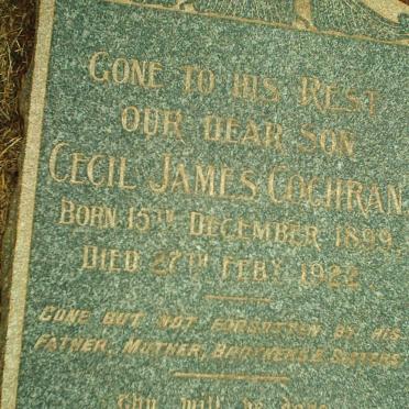 COCHRAN Cecil James 1899-1922