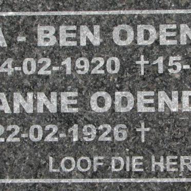 ODENDAAL Ben 1920-2003 &amp; Anne 1926-