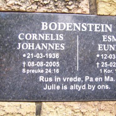 BODENSTEIN Cornelis Johannes 1936-2005 &amp; Esme Eunice 1937-2013