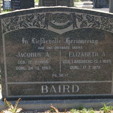 BAIRD Jacobus A. 1896-1963 &amp; Elizabeth A. LANDSBERG 1895-1976