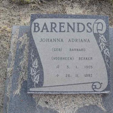 BARENDS Johanna Adriana voorheen BEKKER nee BARNARD 1905-1982