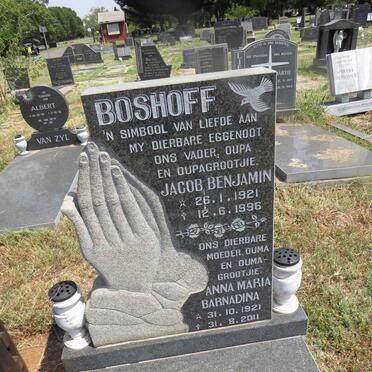 BOSHOFF Jacob Benjamin 1921-1996 & Anna Maria Barnadina 1921-2011