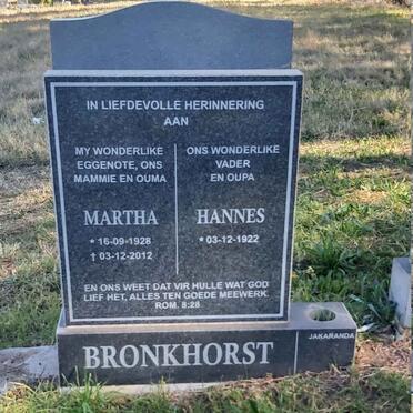 BRONKHORST Hannes 1922- &amp; Martha 1928-2012