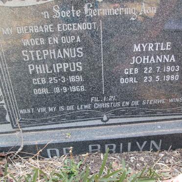BRUYN Stephanus Phillippus1891-1968 &amp; Myrtle Johanna 1903-1980