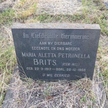 BRITS Maria Aletta Petronella nee NEL 1917-1960