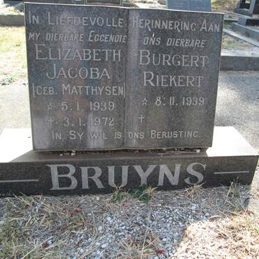 BRUYNS Burgert Riekert 1939- &amp; Elizabeth Jacoba MATTHYSEN 1939-1972