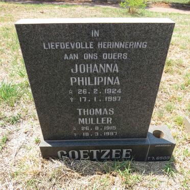 COETZEE Thomas Muller 1915-1997 & Johanna Philipina 1924-1997 