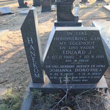HANEKOM Eduard J. 1900-1981 & Johanna Dorothea 1905-1990