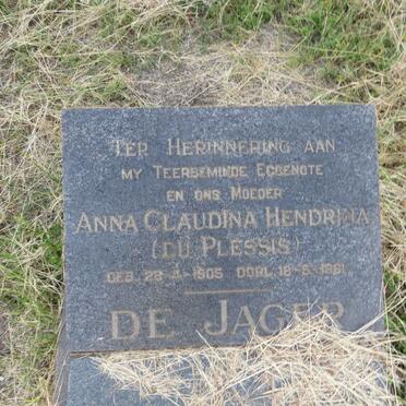 JAGER Anna Claudina Hendrina, de nee DU PLESSIS 1905-1961