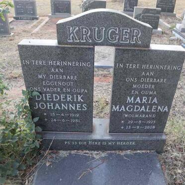 KRUGER Diederik Johannes 1919-1981 & Maria Magdalena WOLMARANS 1925-2008