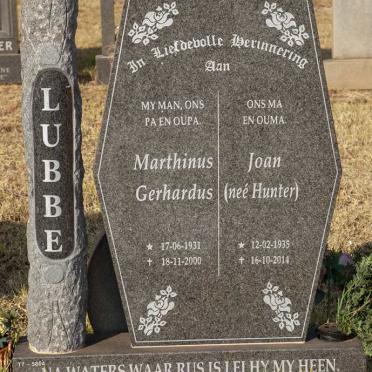 LUBBE Marthinus Gerhardus 1931-2000 &amp; Joan HUNTER 1935-2014