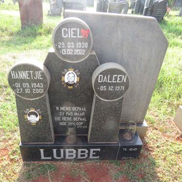 LUBBE Giel 1938-2022 & Hannetjie 1943-2001 :: LUBBE Daleen 1971-