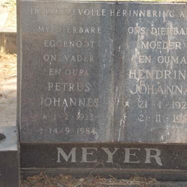 MEYER Petrus Johannes 1923-1984 &amp; Hendrina Johanna 1927-1988