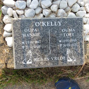 O'KELLY Hansie 1947-2020 & Toet 1945-2021