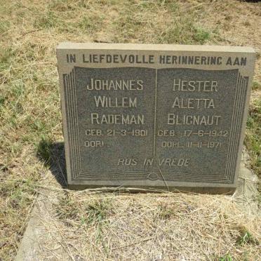 RADEMAN Johannes Willem 1901-  & Hester Aletta BLIGNAUT 1942-1971