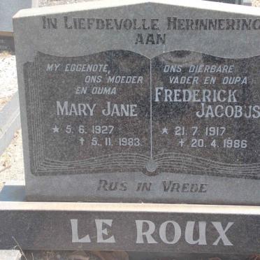 ROUX Frederick Jacobus, le 1917-1986 &amp; Mary Jane 1927-1983