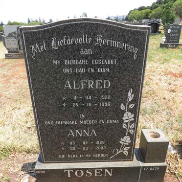 TOSEN Alfred 1922-1996 & Anna 1926-2002