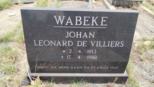 WABEKE Johan Leonard de Villiers 1913-1988
