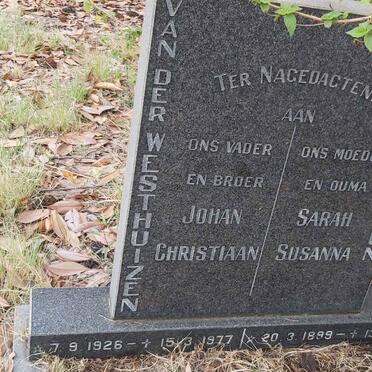 WESTHUIZEN Johan Christiaan, van der 1926-1977 & Sarah Susanna VAN BILJON 1899-1979
