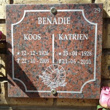 BENADIE Koos 1926-2005 &amp; Katrien 1928-2010