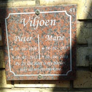 VILJOEN Pieter 1929-2012 &amp; Marie 1935-2008