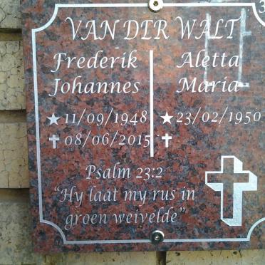 WALT Frederik Johannes, van der 1948-2015 &amp; Aletta Maria 1950-