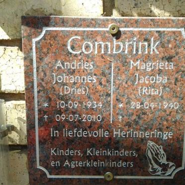 COMBRINK Andries Johannes 1934-2010 &amp; Magrieta Jacoba 1940-