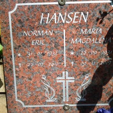 HANSEN Norman Eric 1932-2010 &amp; Maria Magdalena 1931-2007