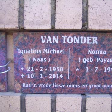 TONDER Ignatius Michael, van 1950-2014 &amp; Norma PAYZE 1948-