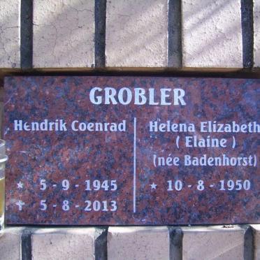 GROBLER Hendrik Coenrad 1945-2013 &amp; Helena Elizabeth BADENHORST 1950-
