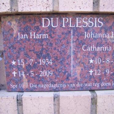 PLESSIS Jan Harm, du 1934-2009 &amp; Johanna Hermina Catharina BENEKE 1933-2006