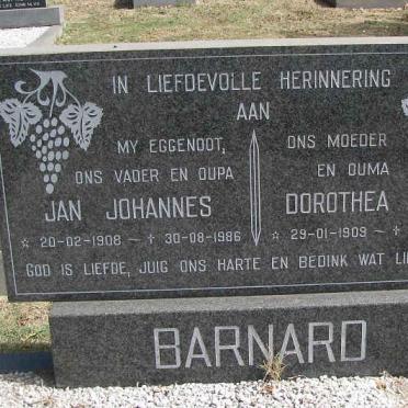 BARNARD Jan Johannes 1908-1986 &amp; Dorothea Maria 1909-1997