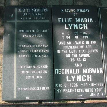 HEISE Brigitte Ingrid nee THEUERKAUF 1942-1996 :: LYNCH Reginald Norman 1926-1998 &amp; Ellie Maria 1926-1997