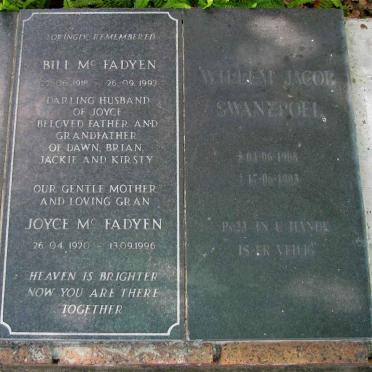 Mc FADYEN Bill 1918-1993 &amp; Joyce 1920-1996 :: SWANEPOEL Willem Jacob 1908-1993