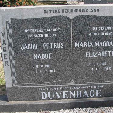 DUVENHAGE Jacob Petrus Naude 1919-1986 &amp; Maria  Magdalena Elizabeth 1923-1996