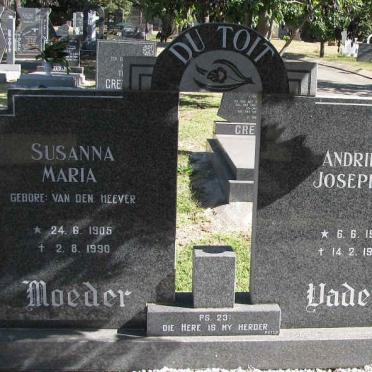 TOIT Andries Josephus, du 1911-1991 &amp; Susanna Maria VAN DEN HEEVER 1905-1990