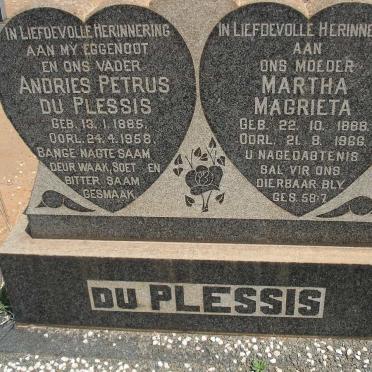 PLESSIS Andries Petrus, du 1885-1958 &amp; Martha Magrieta 1888-1966